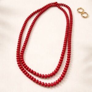 Red Rondelle Bead 57.5" Infinity Necklace Wrap Layering Statement No Clasp Boho
